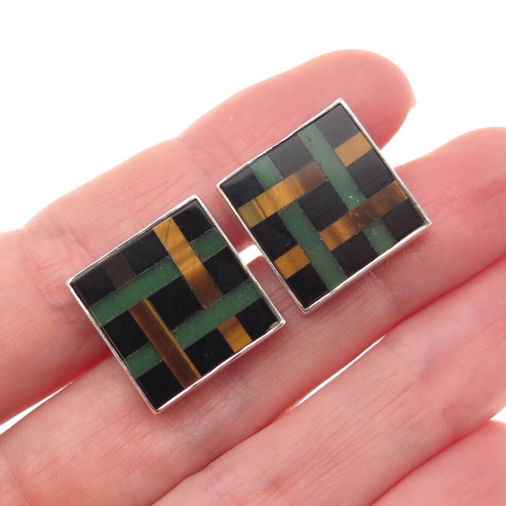 GFMW Great Falls Metal Works 925 Sterling Silver Vintage Real Multi-Gem Earrings
